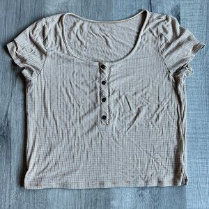 American Eagle Soft & Sexy Henley Top Beige Stripe Women’s Small